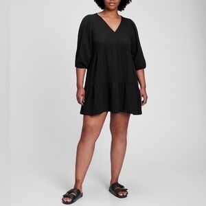 Gap Black Cotton Gauze Tiered A-line Dress